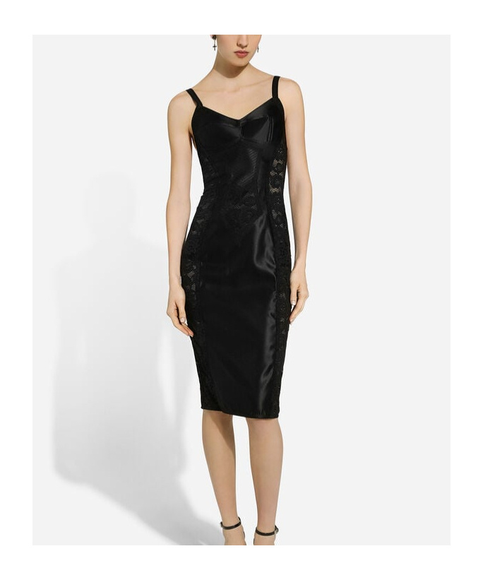Dolce & Gabbana Satin And Lace Calf-length Corset Dress In Black