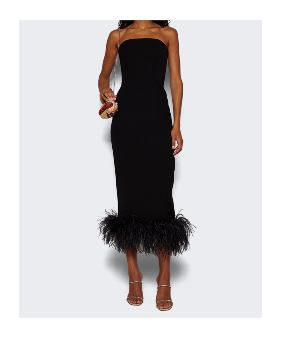16arlington Off-the-shoulder Feather Trim Dress In Black