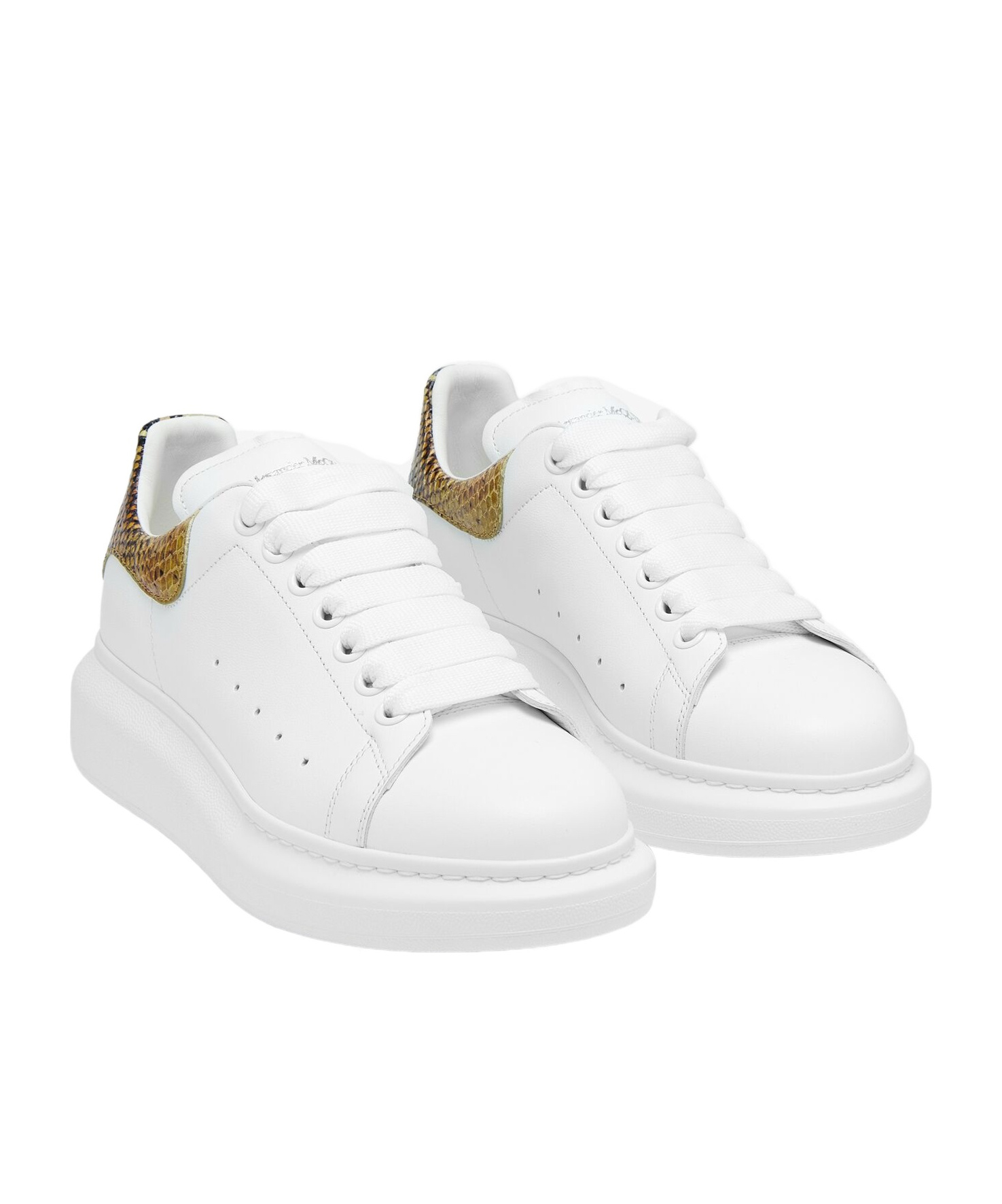 Alexander Mcqueen White Oversize Sneakers With Snake Print On The Heel In Leather Woman In White
