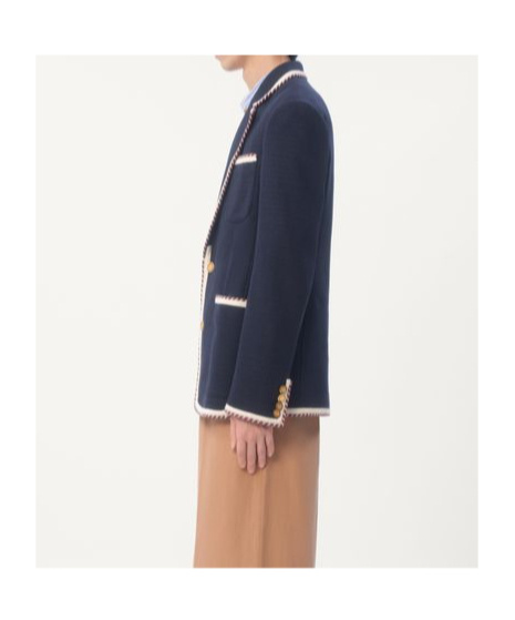 Valentino Blue Jersey Blazer With Torchon Piping In Black