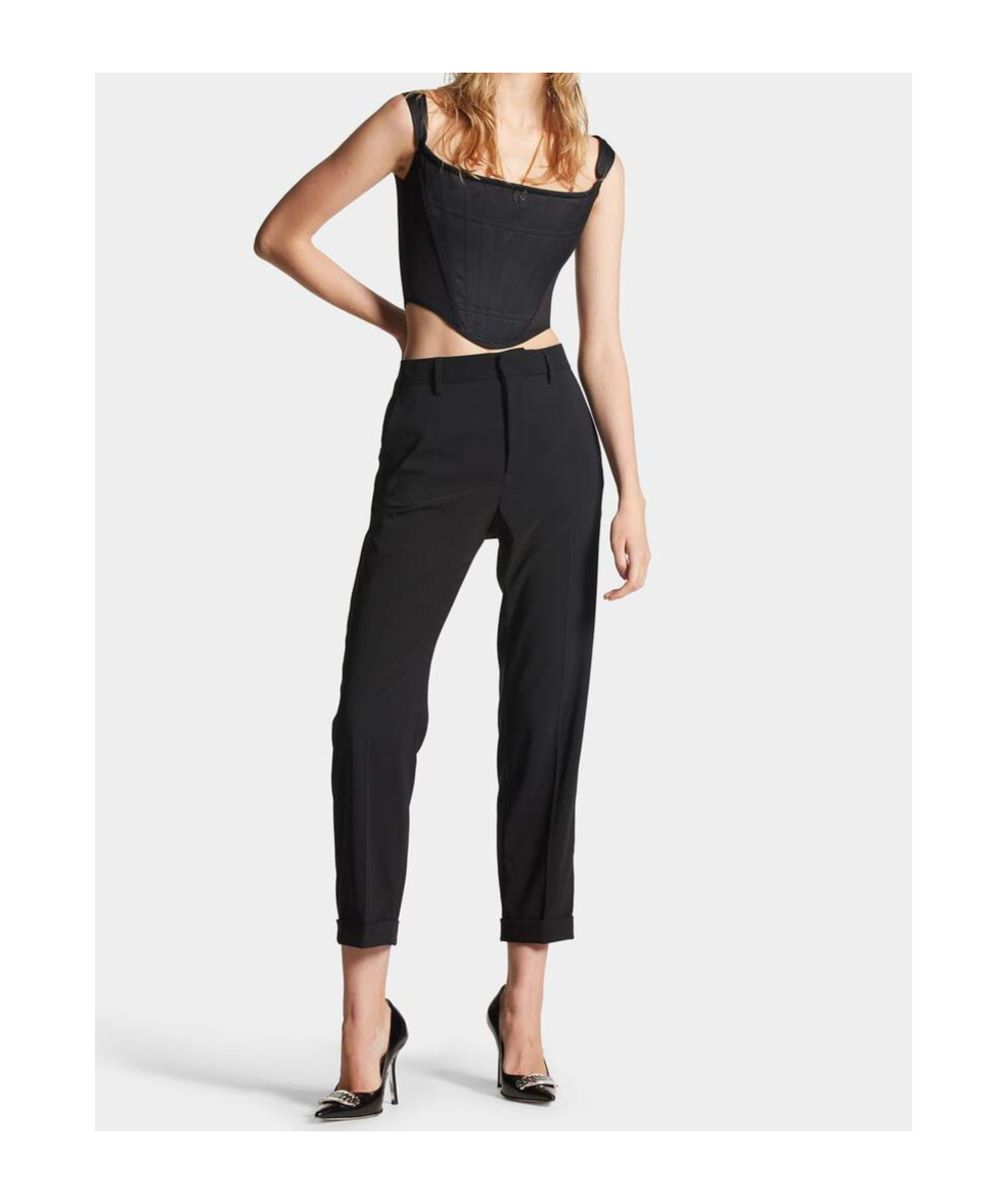 Dsquared2 High-waisted Cotton Straight-leg Trousers In Black