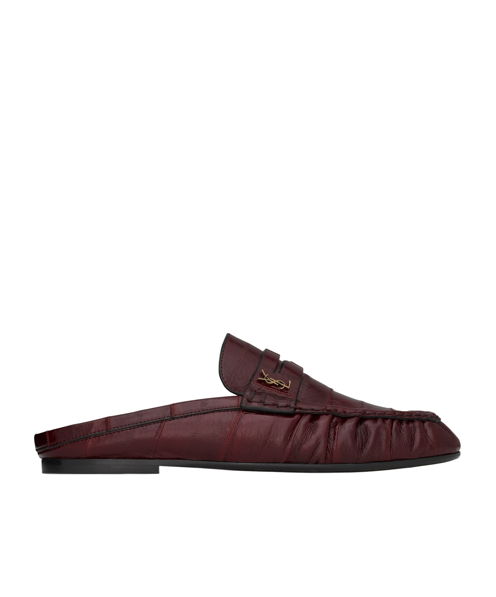 Saint Laurent Le Loafer Mules In Eel In Burgundy