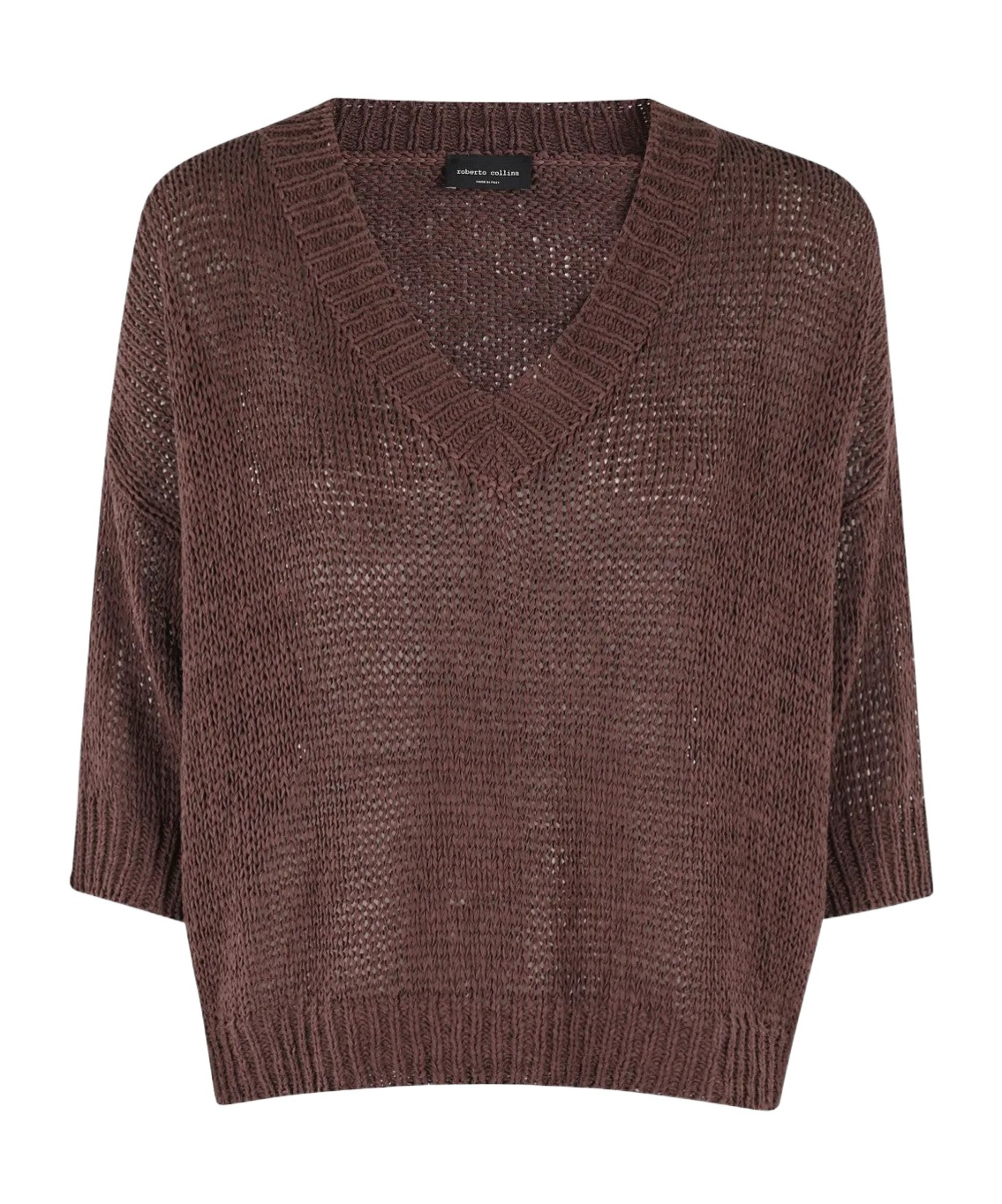 Roberto Collina V-neck Half-sleeve Sweater In Brown