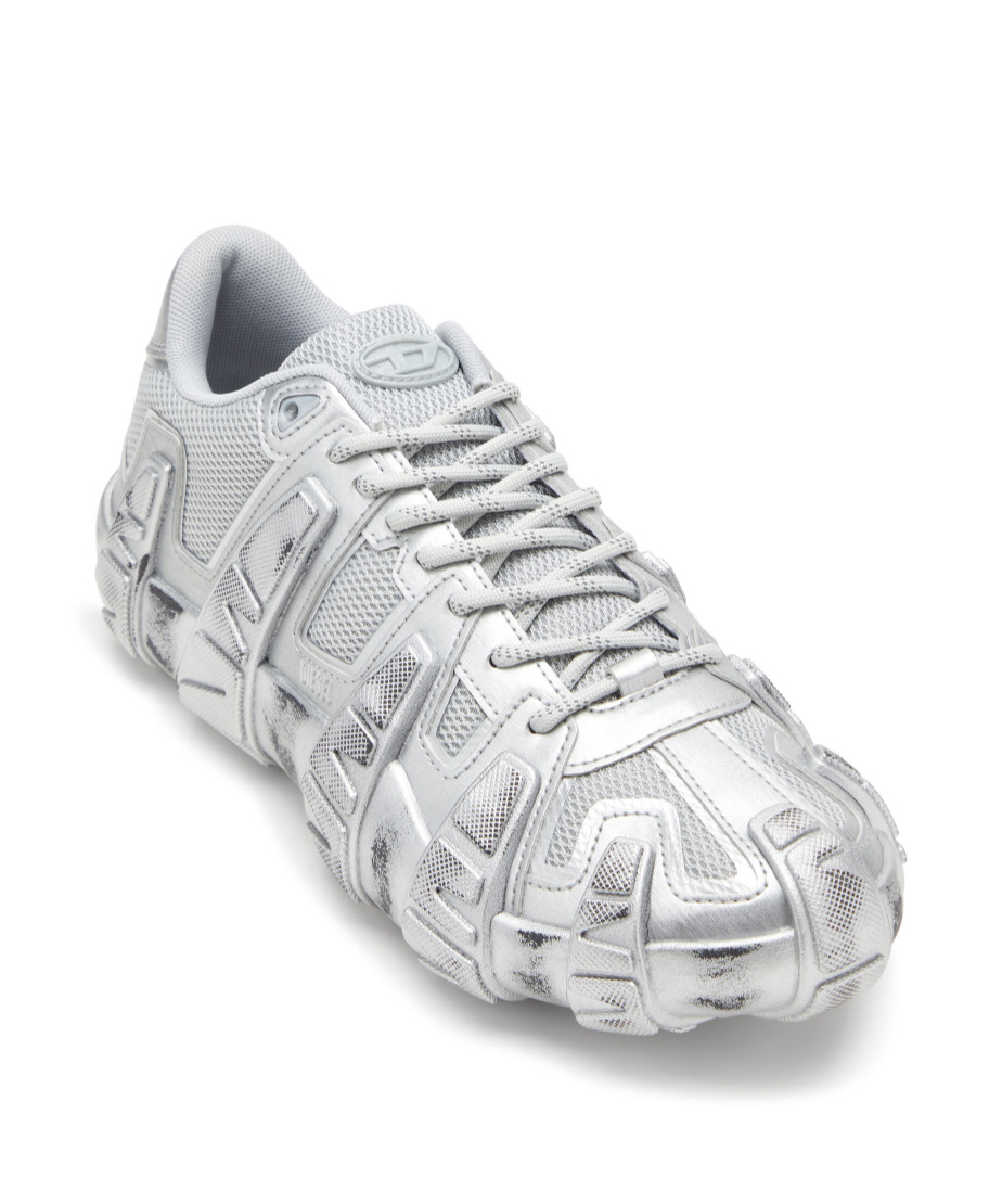 Diesel S-d-griffe-metallic Sneakers In Mesh And Pu In Silver