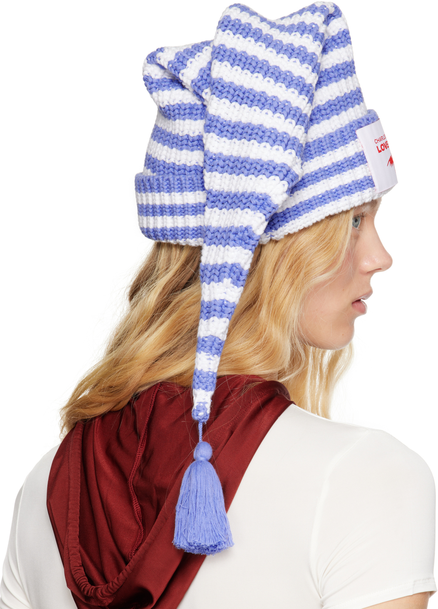 Charles Jeffrrey Loverboy Sloppy Giuseppe Beanie In Blue/white Stripe