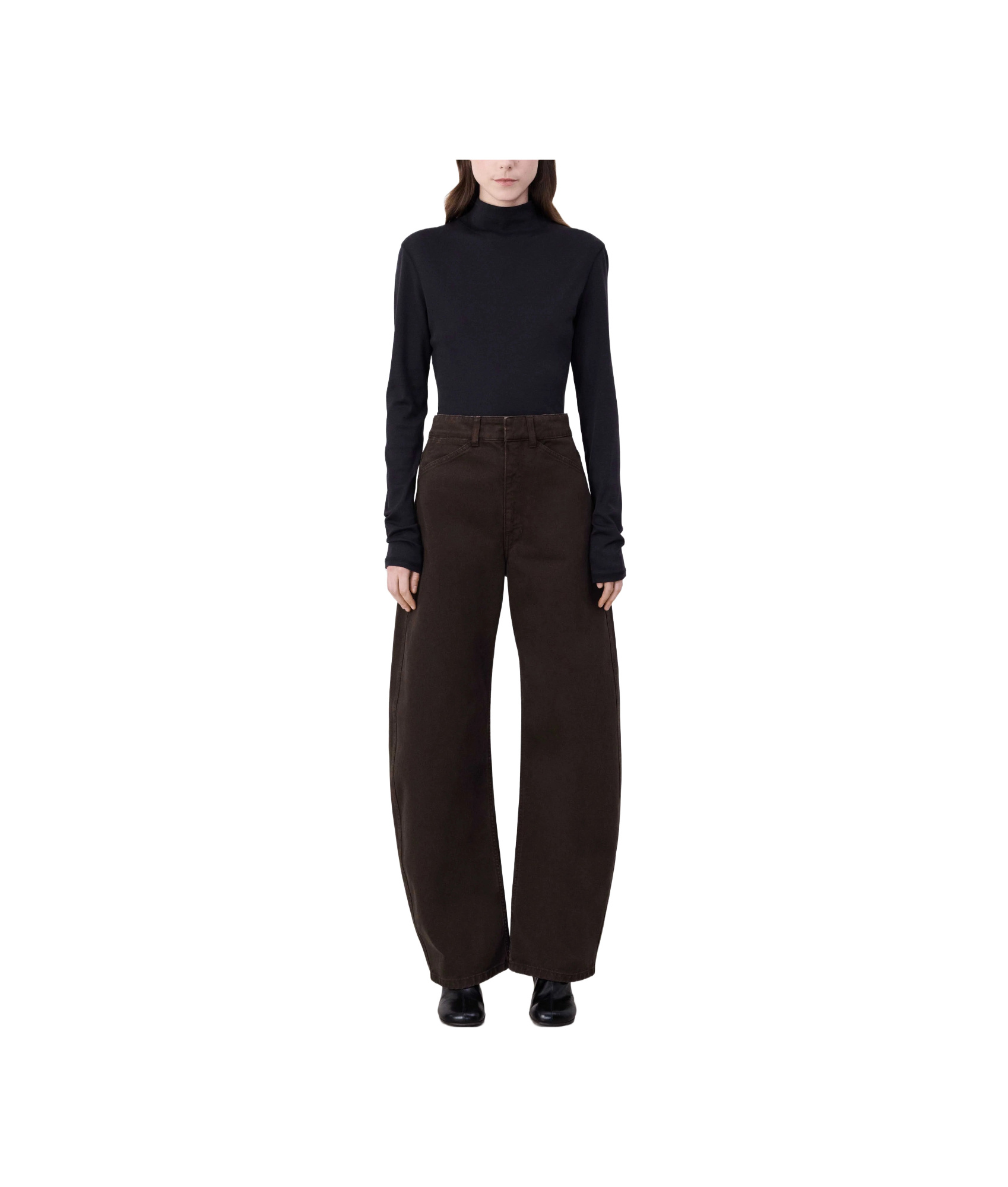 Lemaire High-neck Long-sleeved Ribbed Top In Black