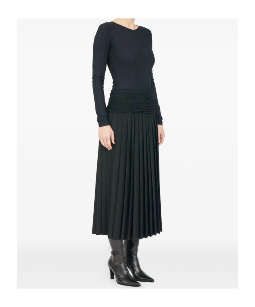 Mm6 Maison Margiela Pleated Draped Midi Skirt In Black