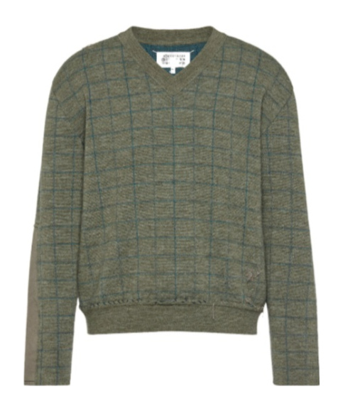Maison Margiela V-neck Grid-pattern Wool Sweater In Green