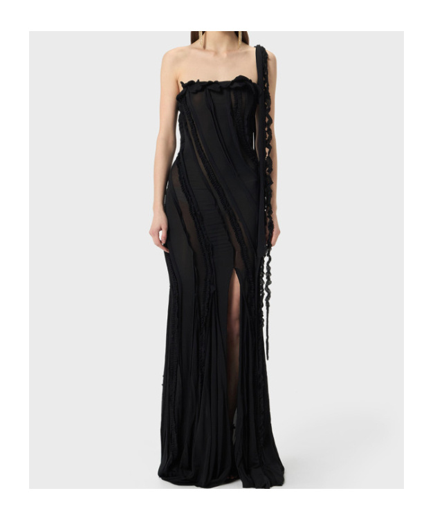 Blumarine Draped Evening Gown In Black