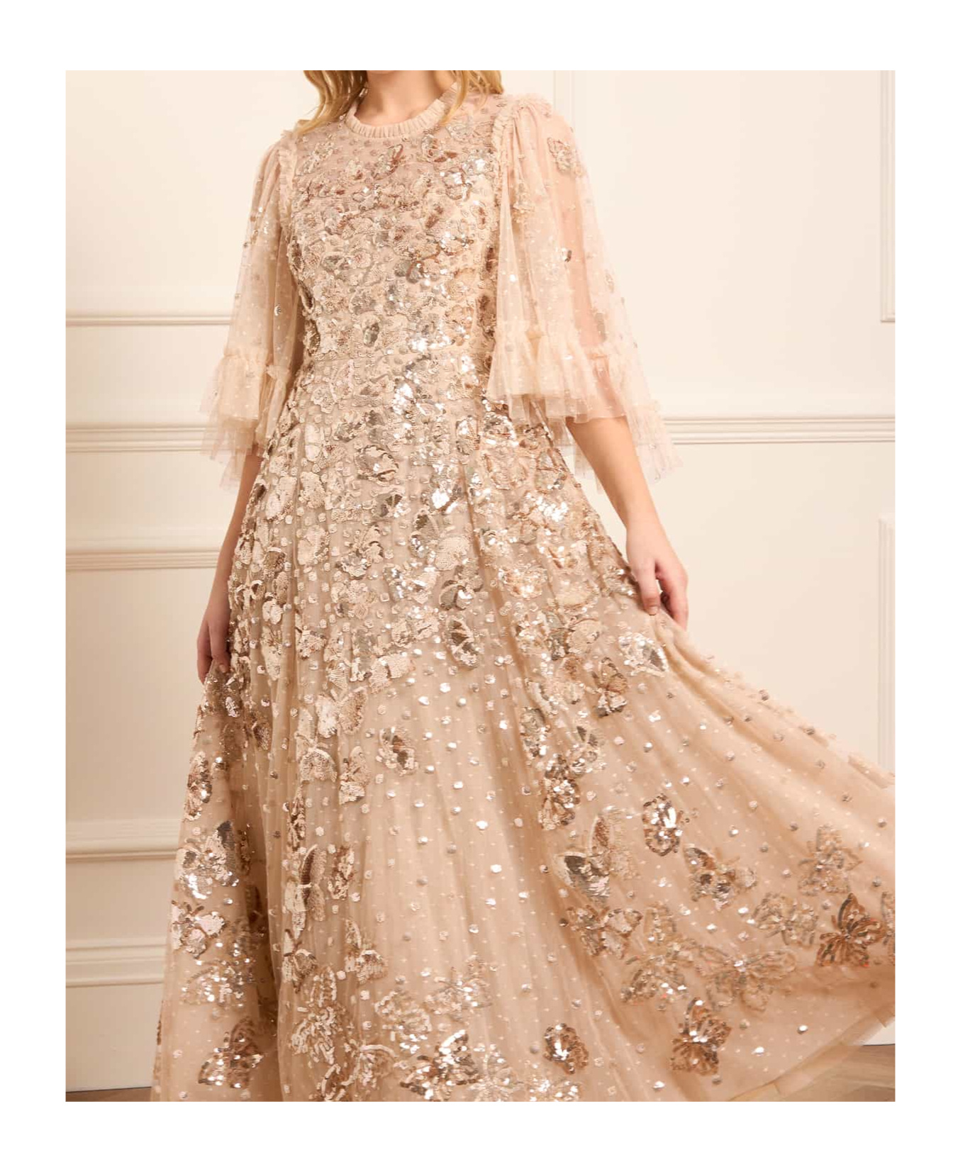 Needle & Thread Sequin-embellished Midi Dress In Neutral