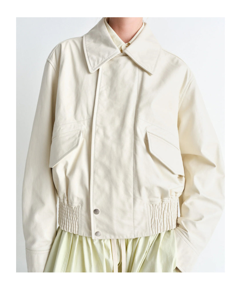 Lemaire Long-sleeved Leather Jacket In Milky White