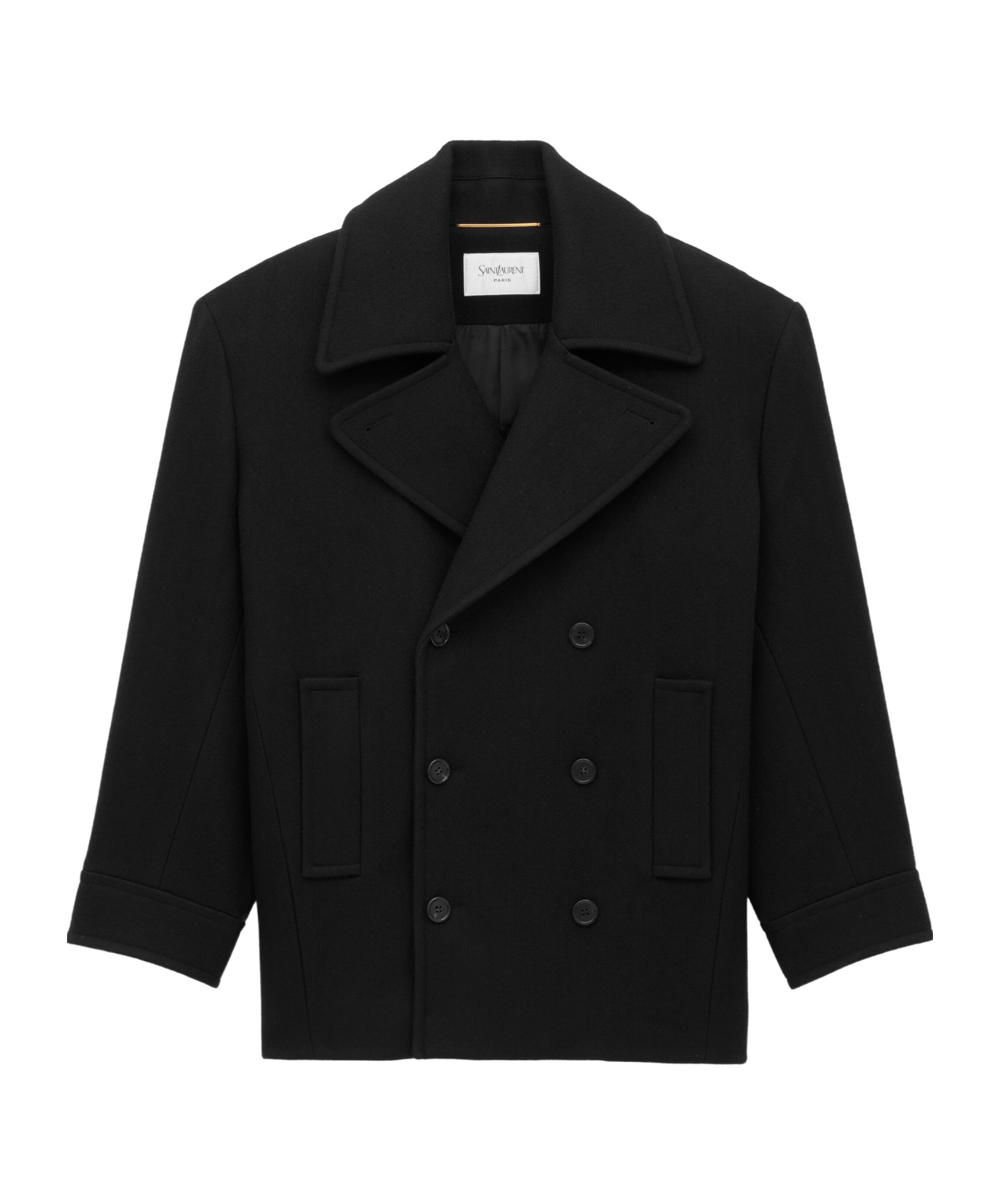 Saint Laurent Oversized Peacoat In Wool In Black