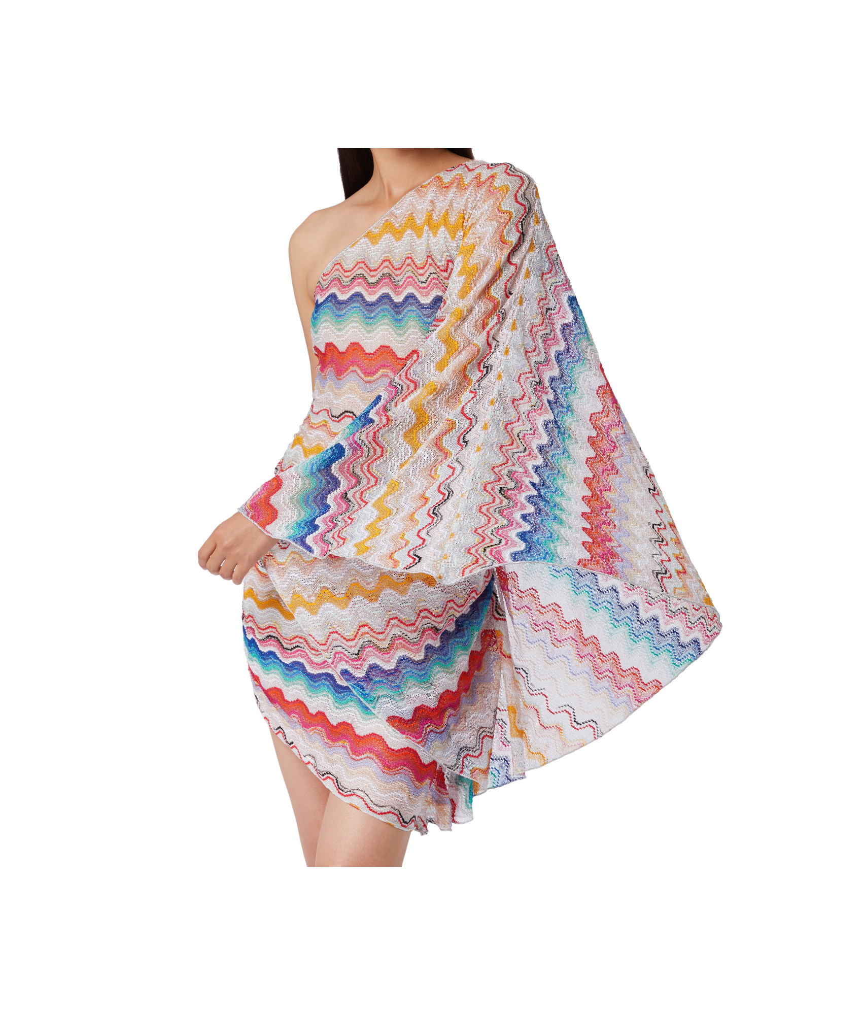 Missoni One-shoulder Cover Up Dress In Wave Motif Crochet In Multicolor