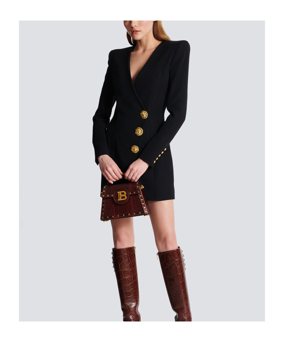 Balmain A Dress With A Low Collar With Decorative Buttons In Black
