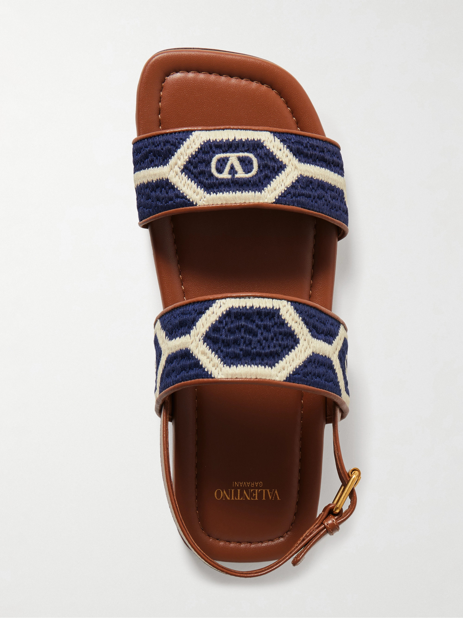 Valentino Embroidered Fabric Vlogo Signature Flat Sandals In Black