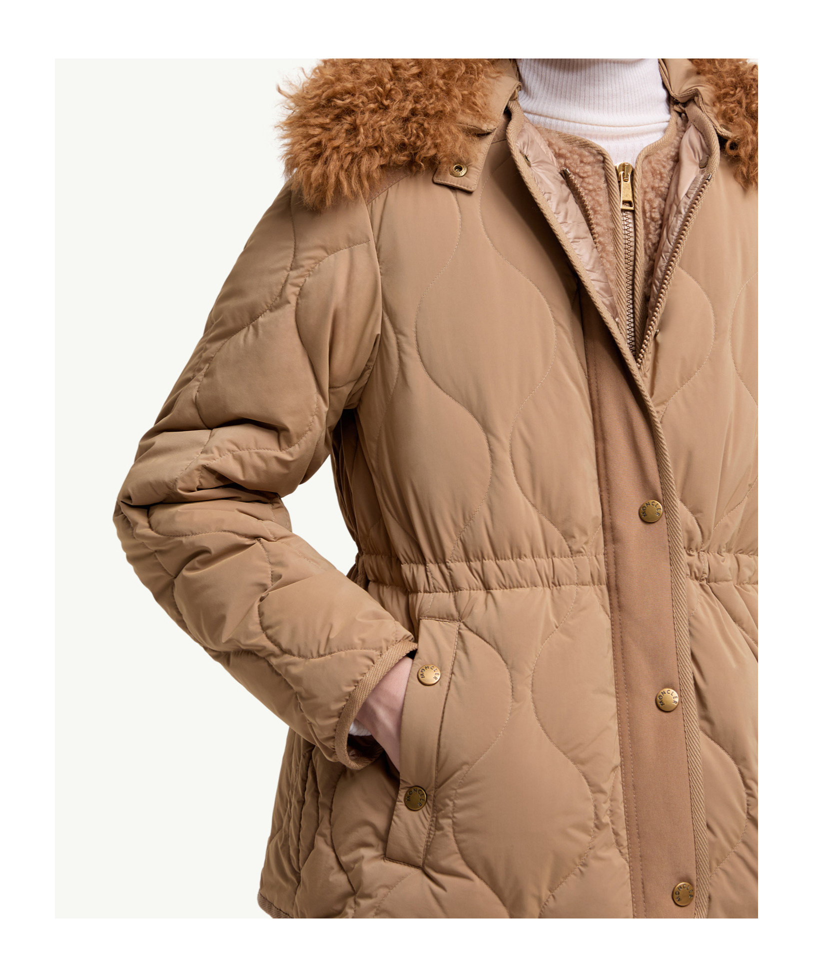 Moncler Quintin 3-in-1 Shearling-trimmed Short Down Jacket In Brown