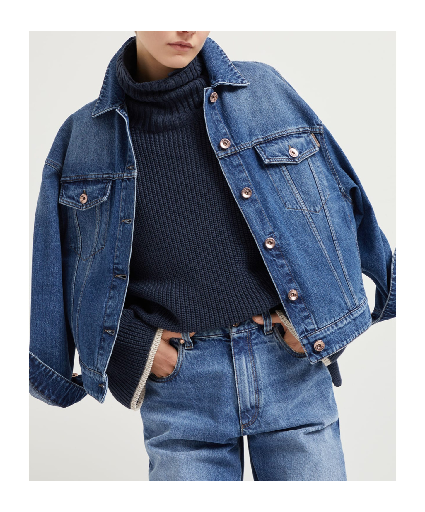 Shop Brunello Cucinelli Straight Hem Oversized Denim Jacket In Blue
