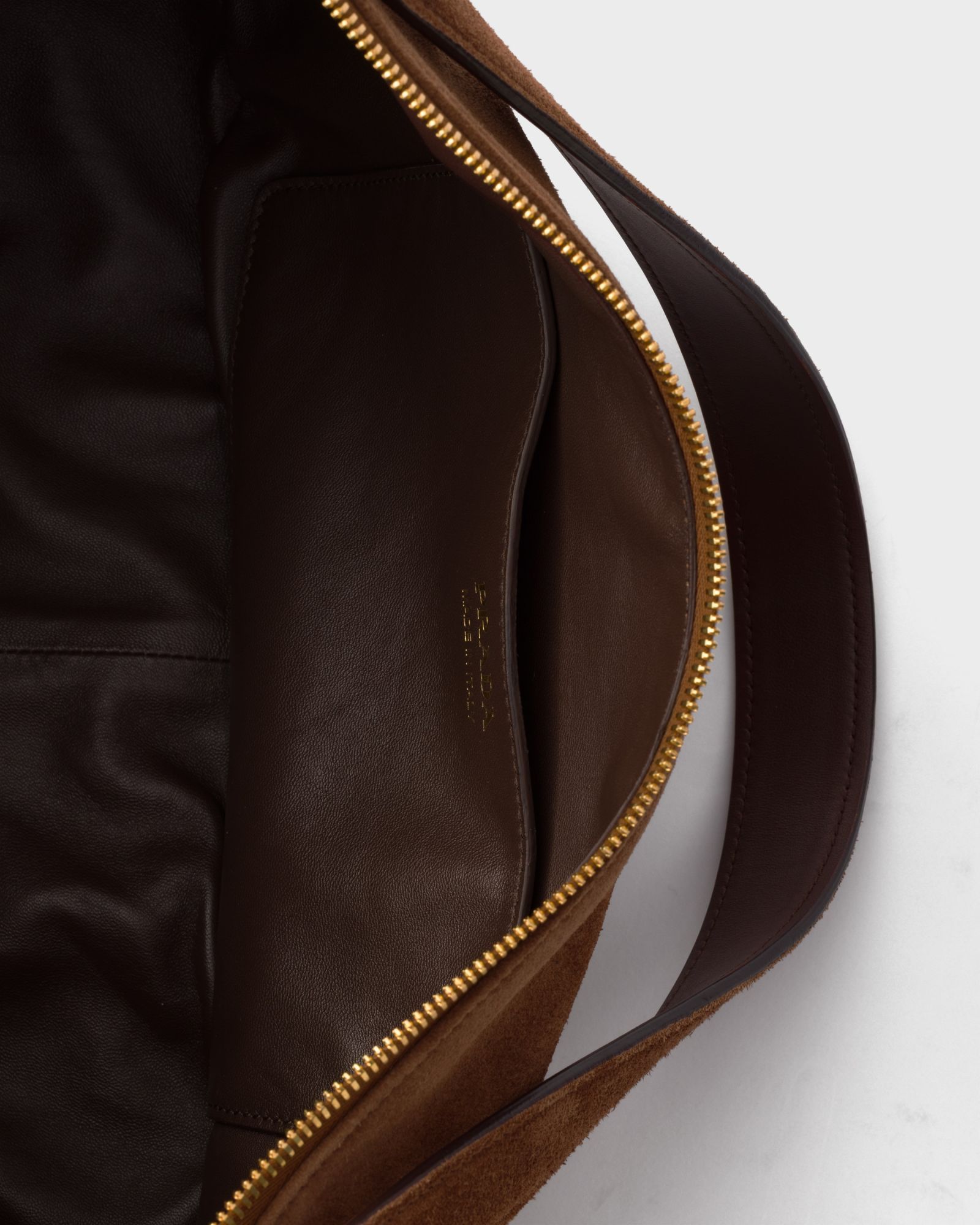 Prada Brown Suede Large Demi-lune Shoulder Bag