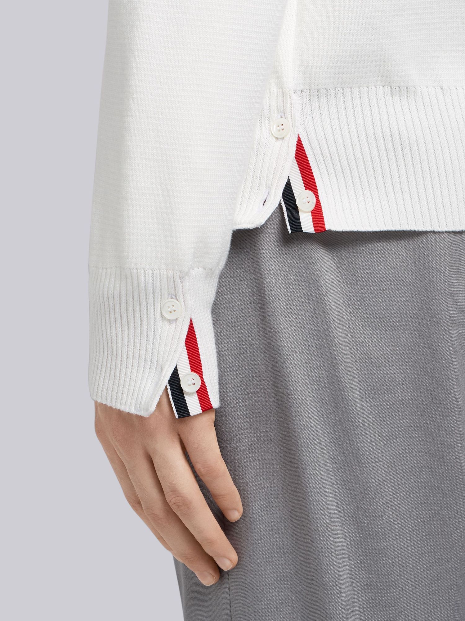 Thom Browne Stripe Sleeve Milano Stitch Cardigan In White
