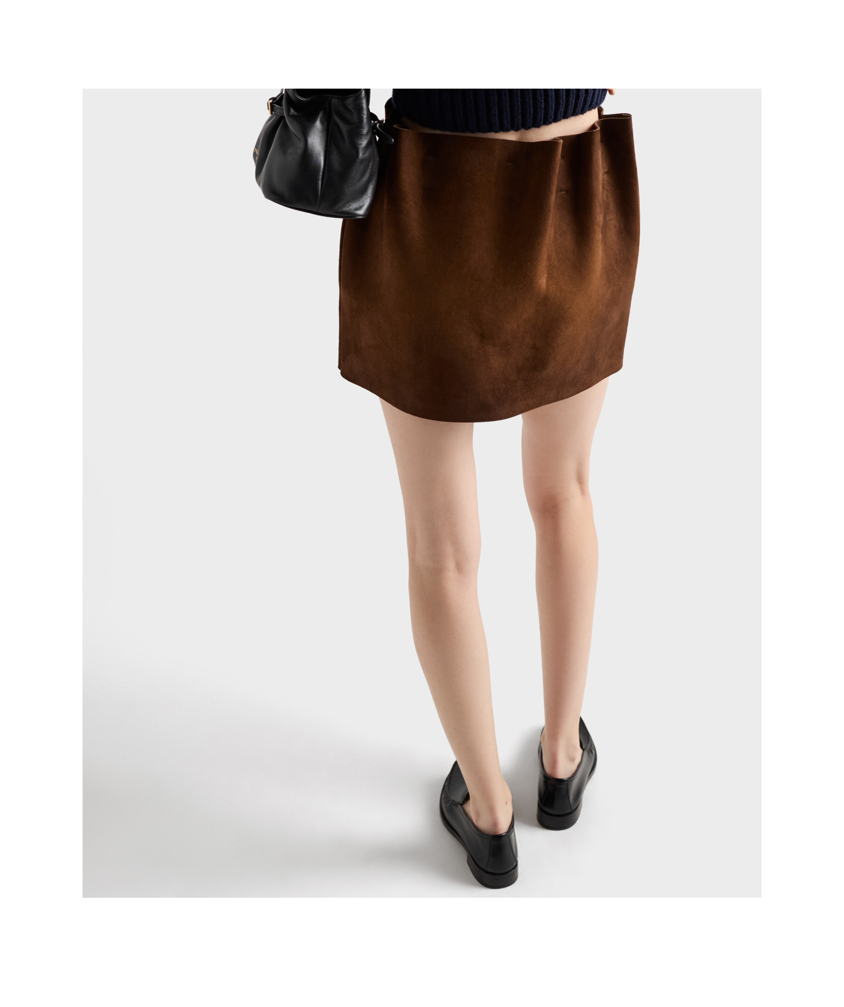 Prada Elasticated-waistband Suede Mini Skirt In Brown