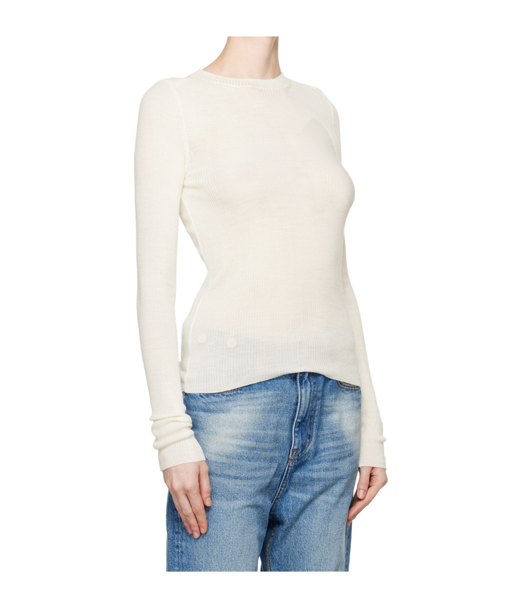 Open Yy White Ribbon Rib Knit Long Sleeve T-shirt In Gray