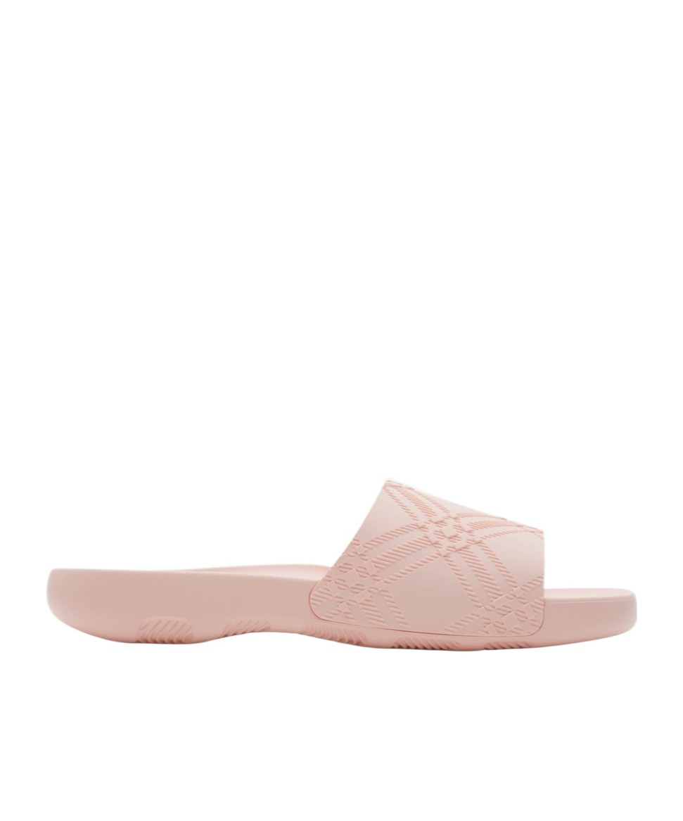 Shop Burberry Checked Slides In Nude