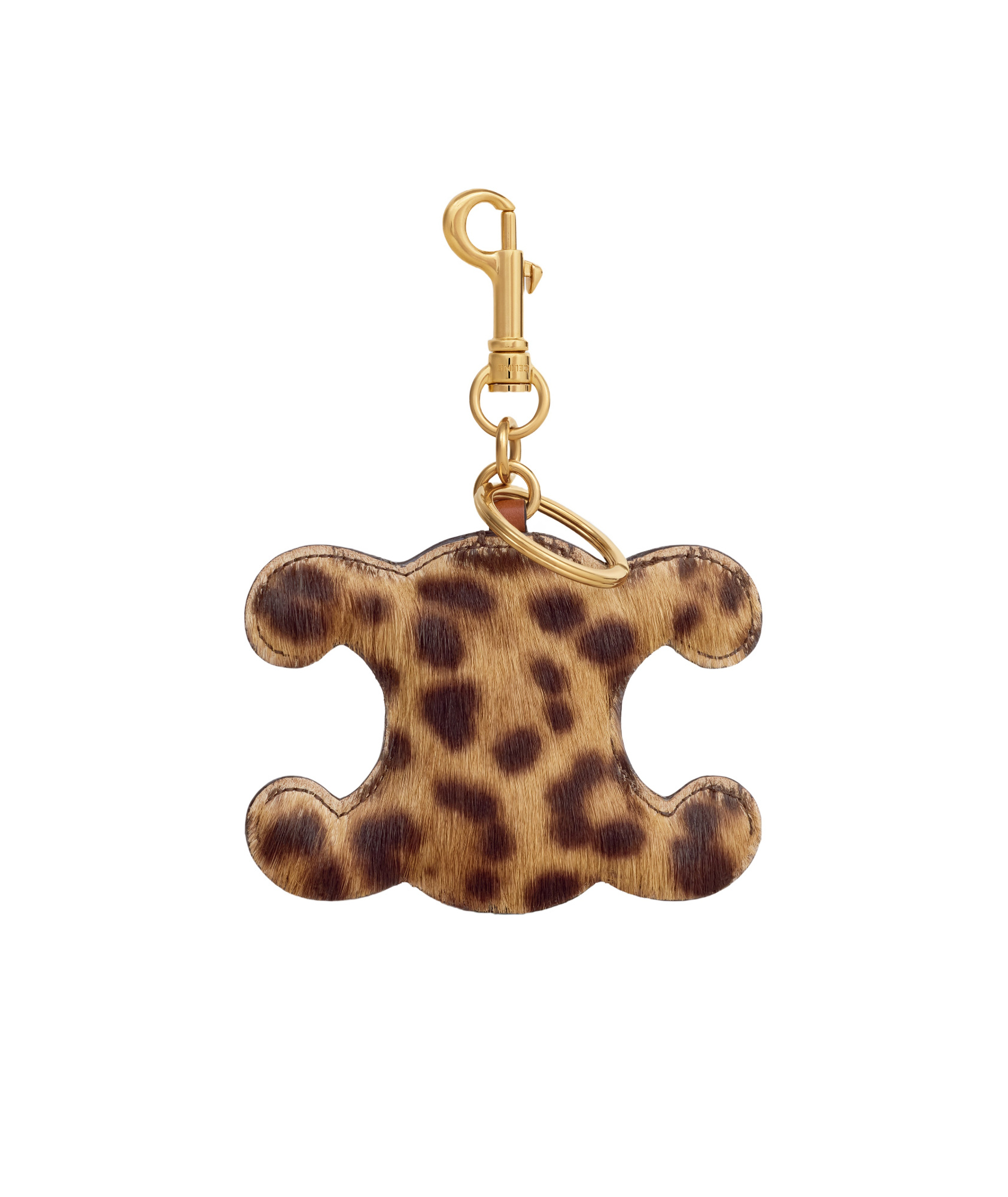 Shop Celine Triomphe Pom-pom Keyring In Pony With Leopard Print And Calfskin In Brown