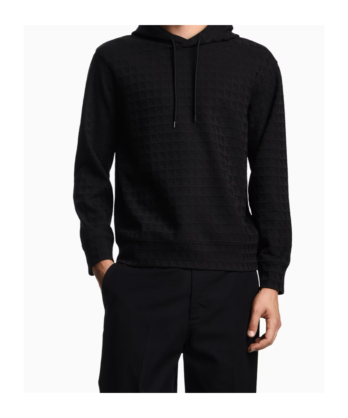 Emporio Armani Jacquard Knit Black Hoodie With Iconic Eagle Motif In Black