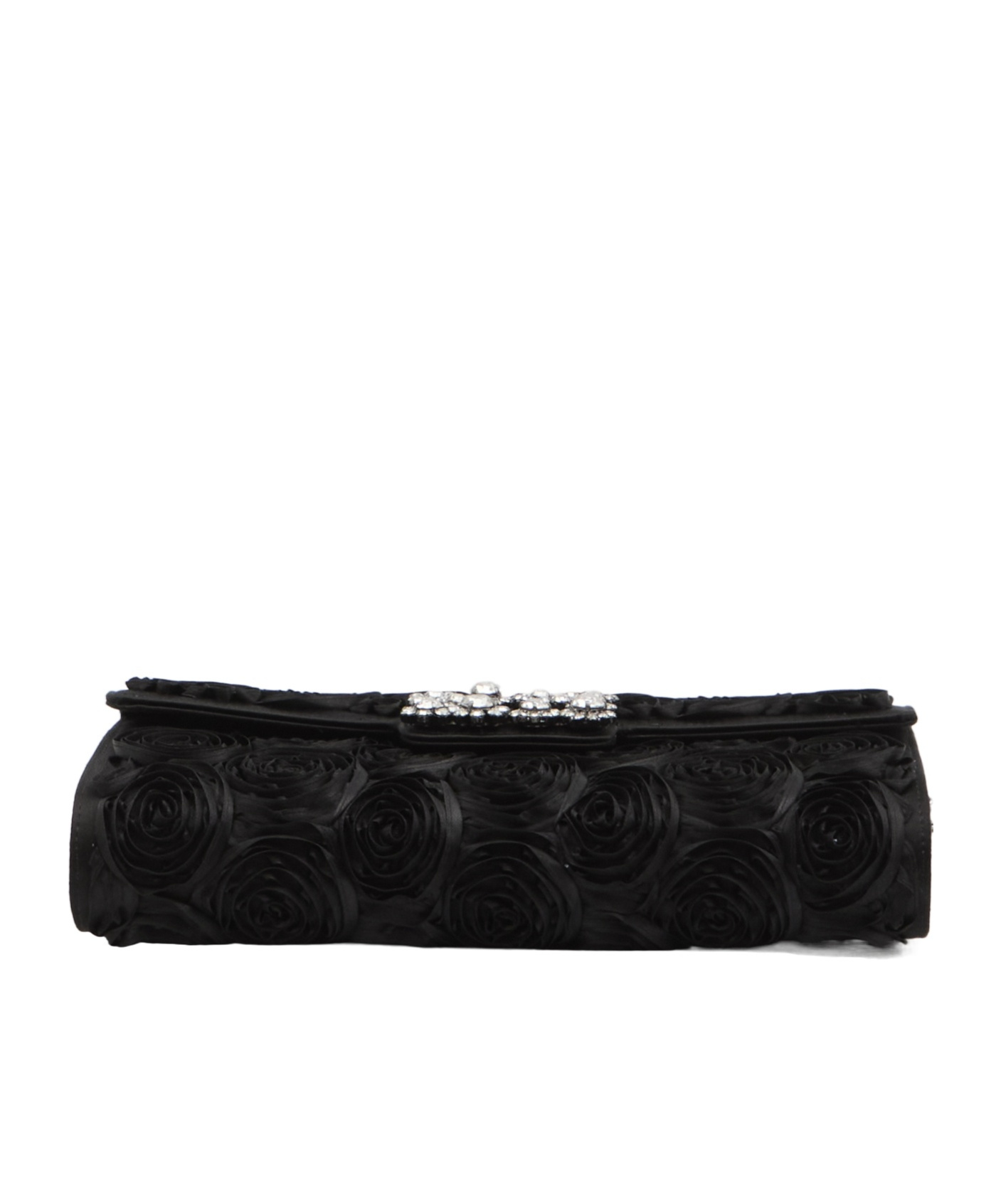 Roger Vivier Crystal Flower Buckle Envelope Clutch In Black