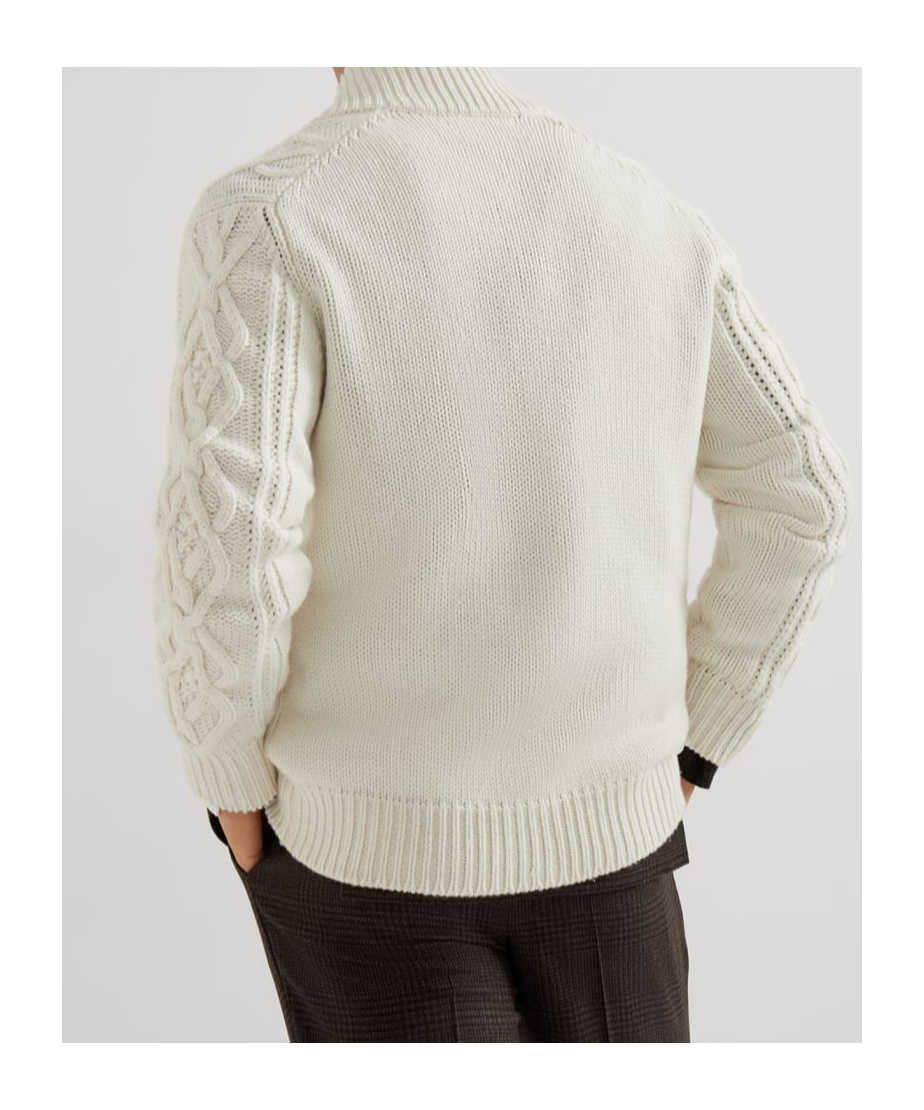 Brunello Cucinelli Cashmere Cardigan With Cable Knit Design In White