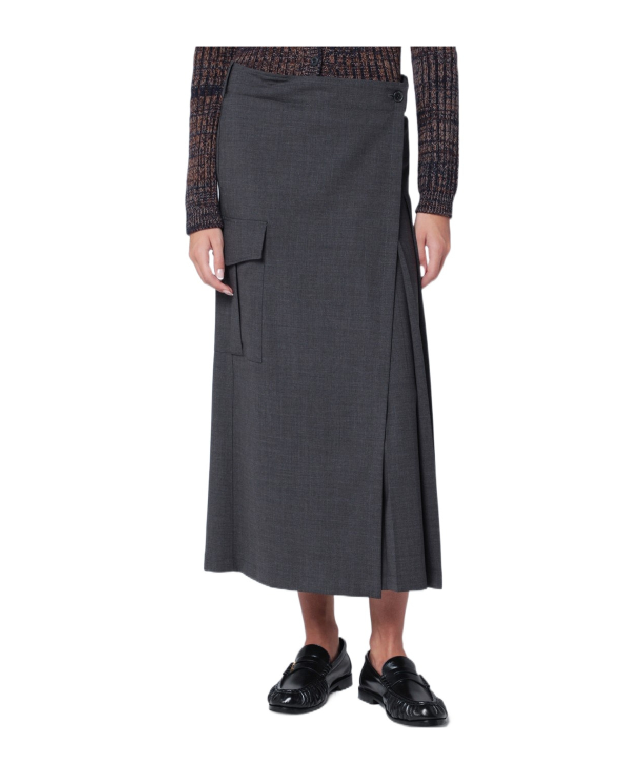 P.a.r.o.s.h Wool Wrap Midi Skirt In Gray