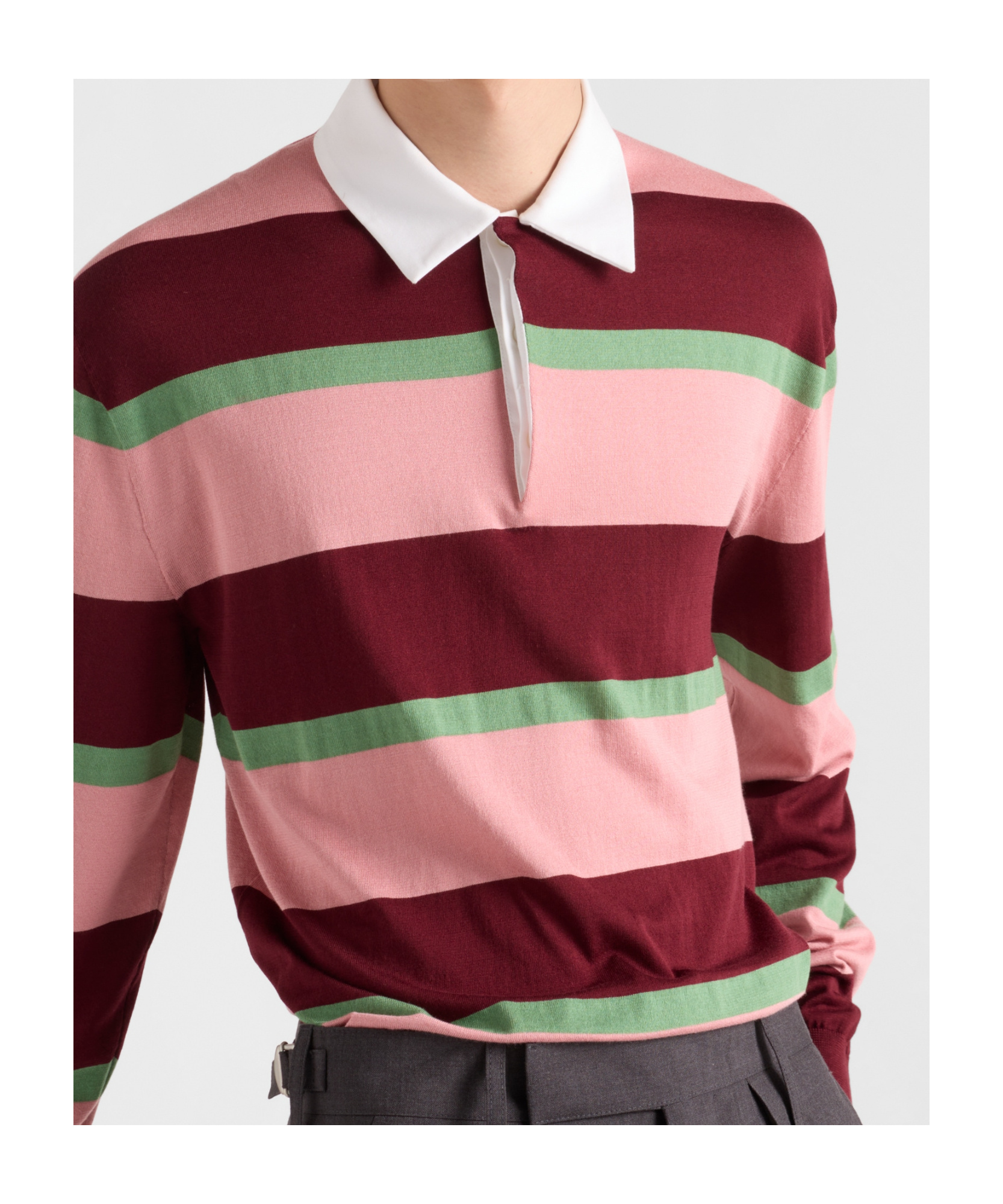 Prada Striped Silk And Cotton Polo Shirt In Wine Red