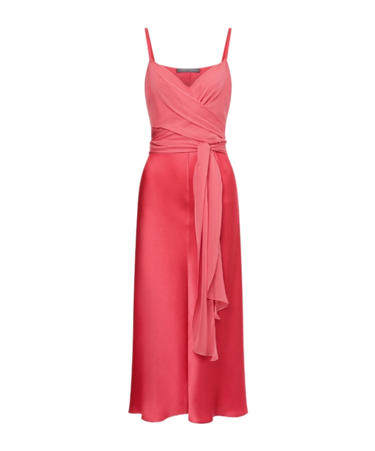 Alberta Ferretti V-neck Long-sleeved Satin Dress In Red