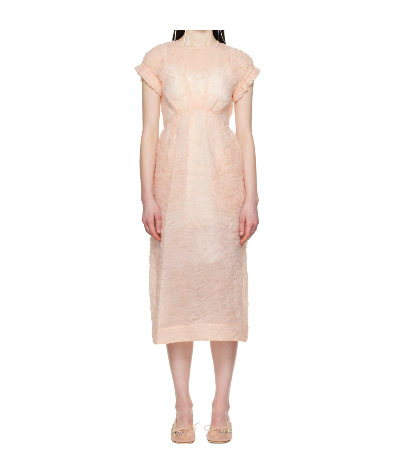 Simone Rocha Crinkled-finish Midi Dress In Gold