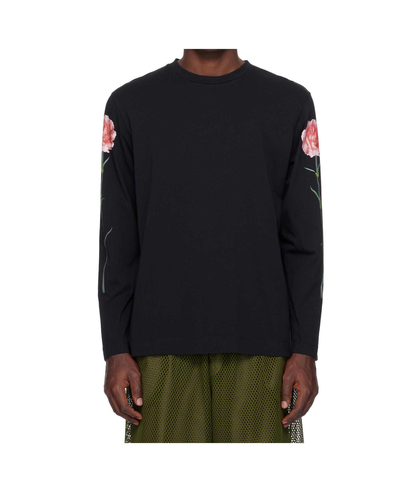 Simone Rocha Carnation-print Long-sleeve T-shirt In Black