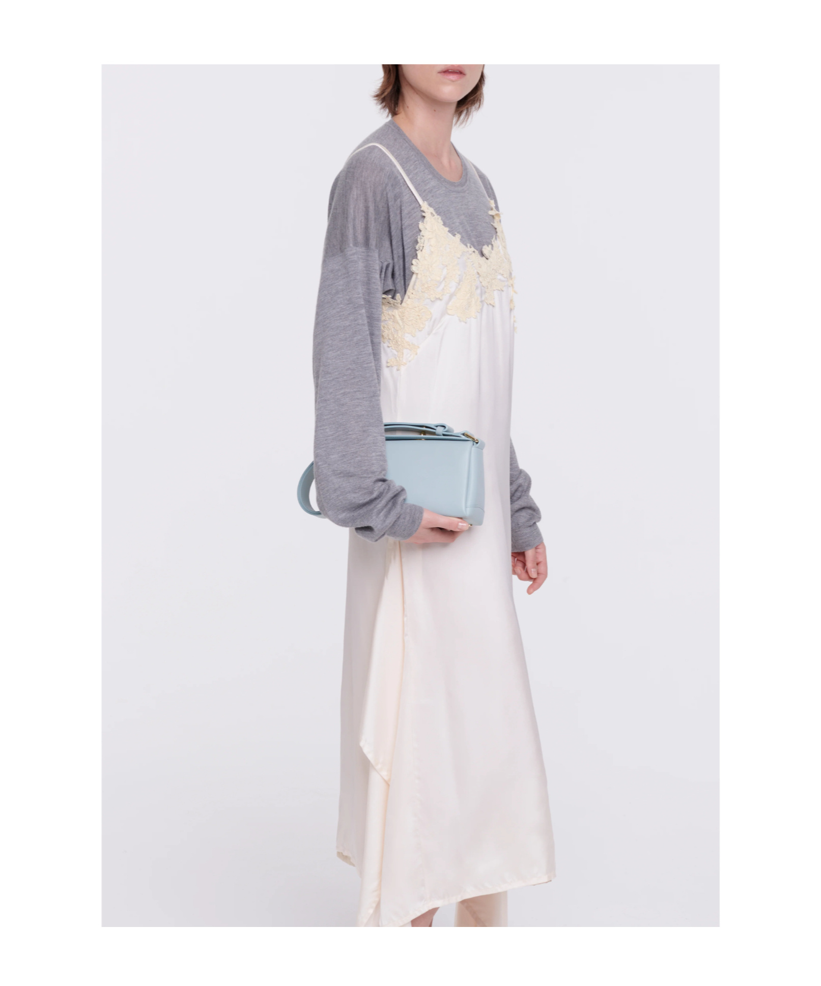 Plan C Floral-lace Satin Slip Dress In White