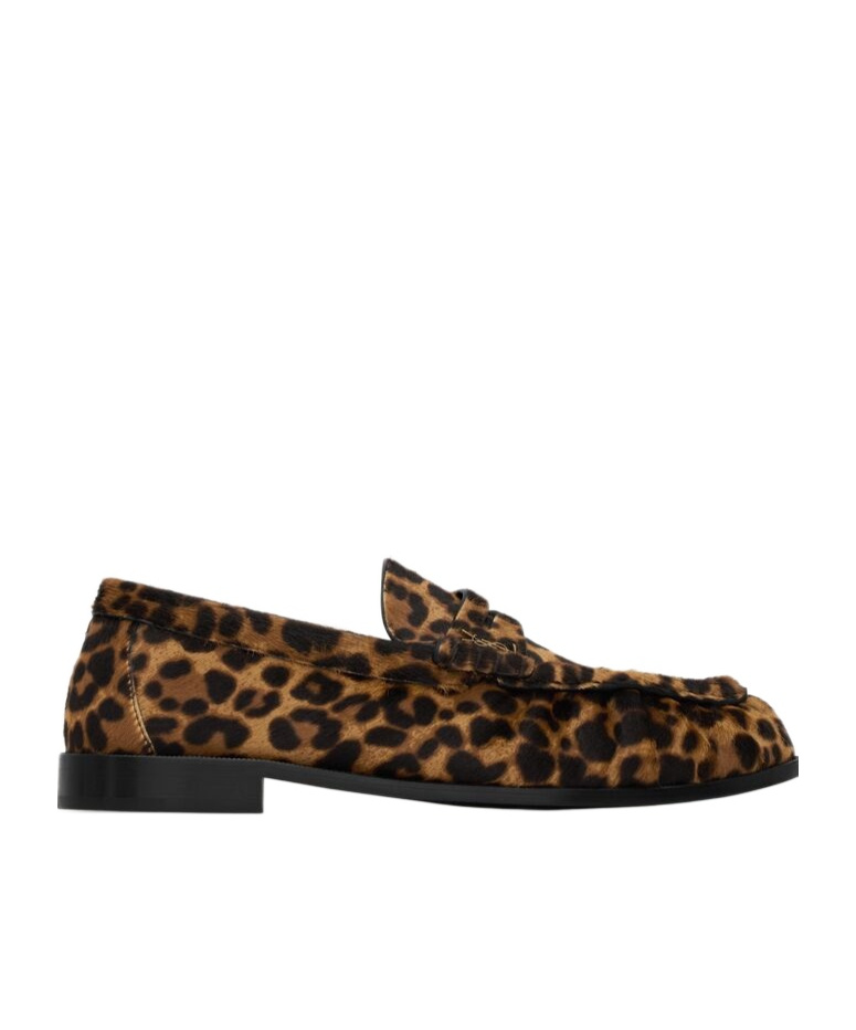 Saint Laurent Brown Loafers With Cassandre Logo And Leopard Motif In Fabric Woman In Black