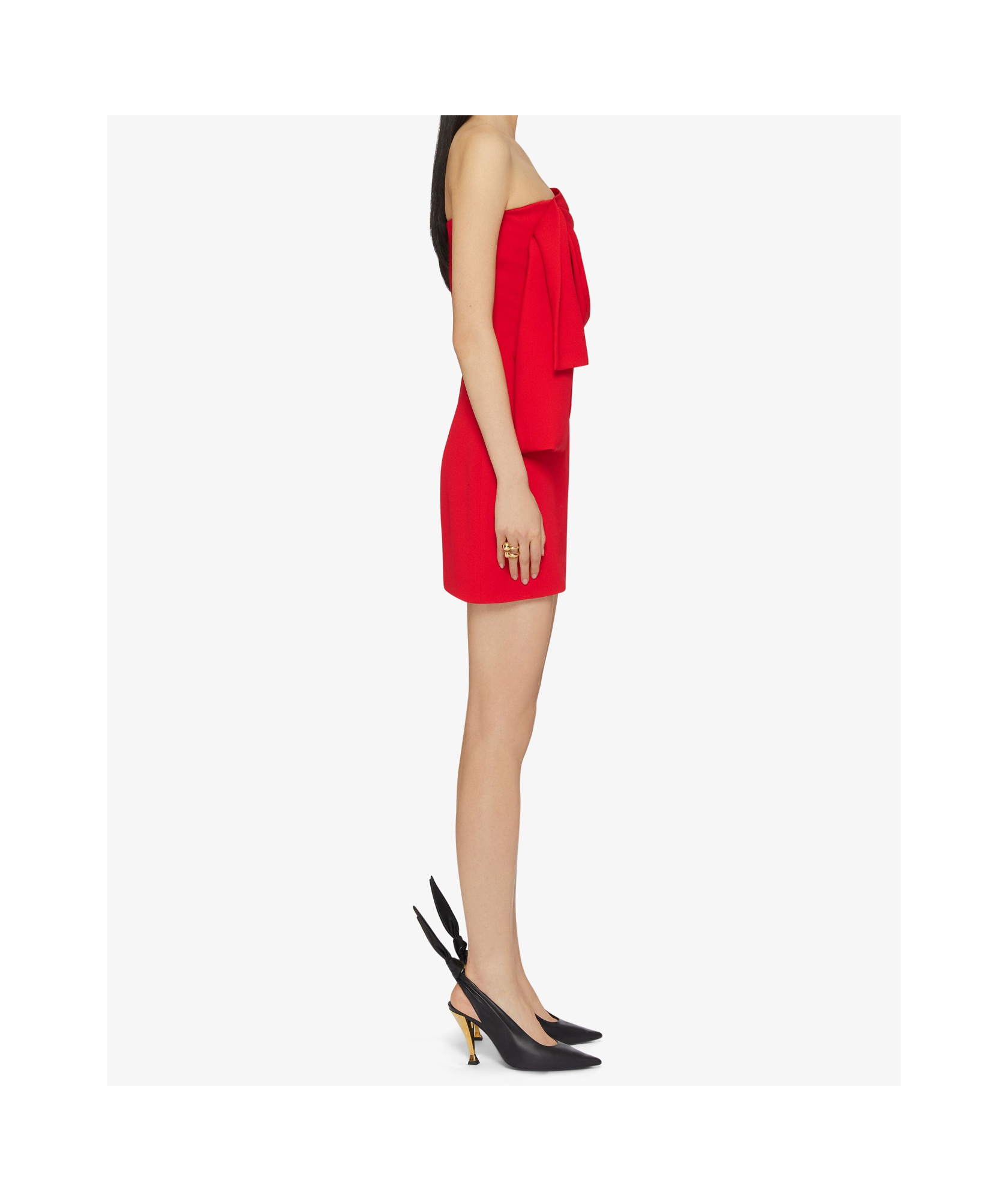 Shop Givenchy Bustier Dress In Sable Stretch With Oversized Bow In Scarlet