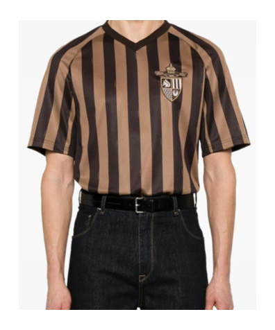 Fendi V-neck Striped T-shirt In Black