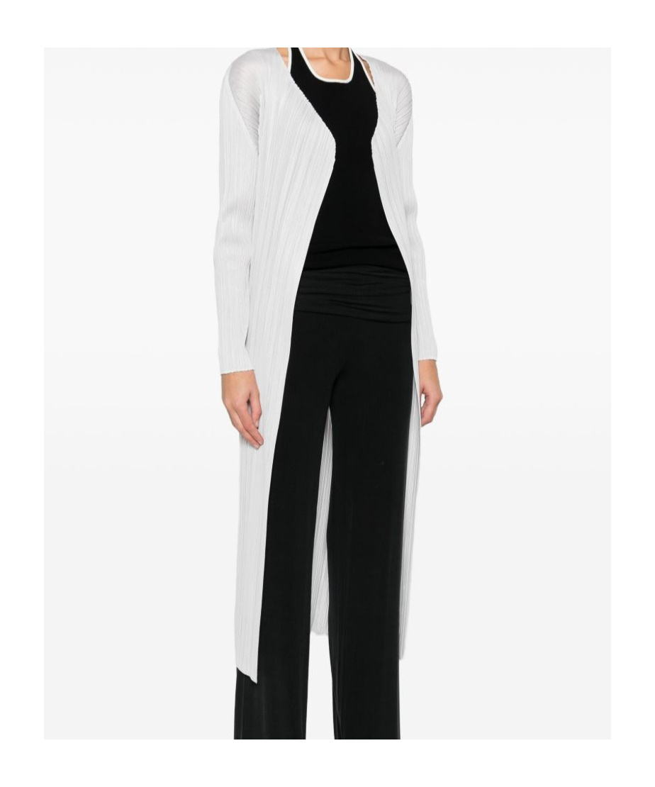 Issey Miyake Pleats Please  Pleated Long Cardigan In White