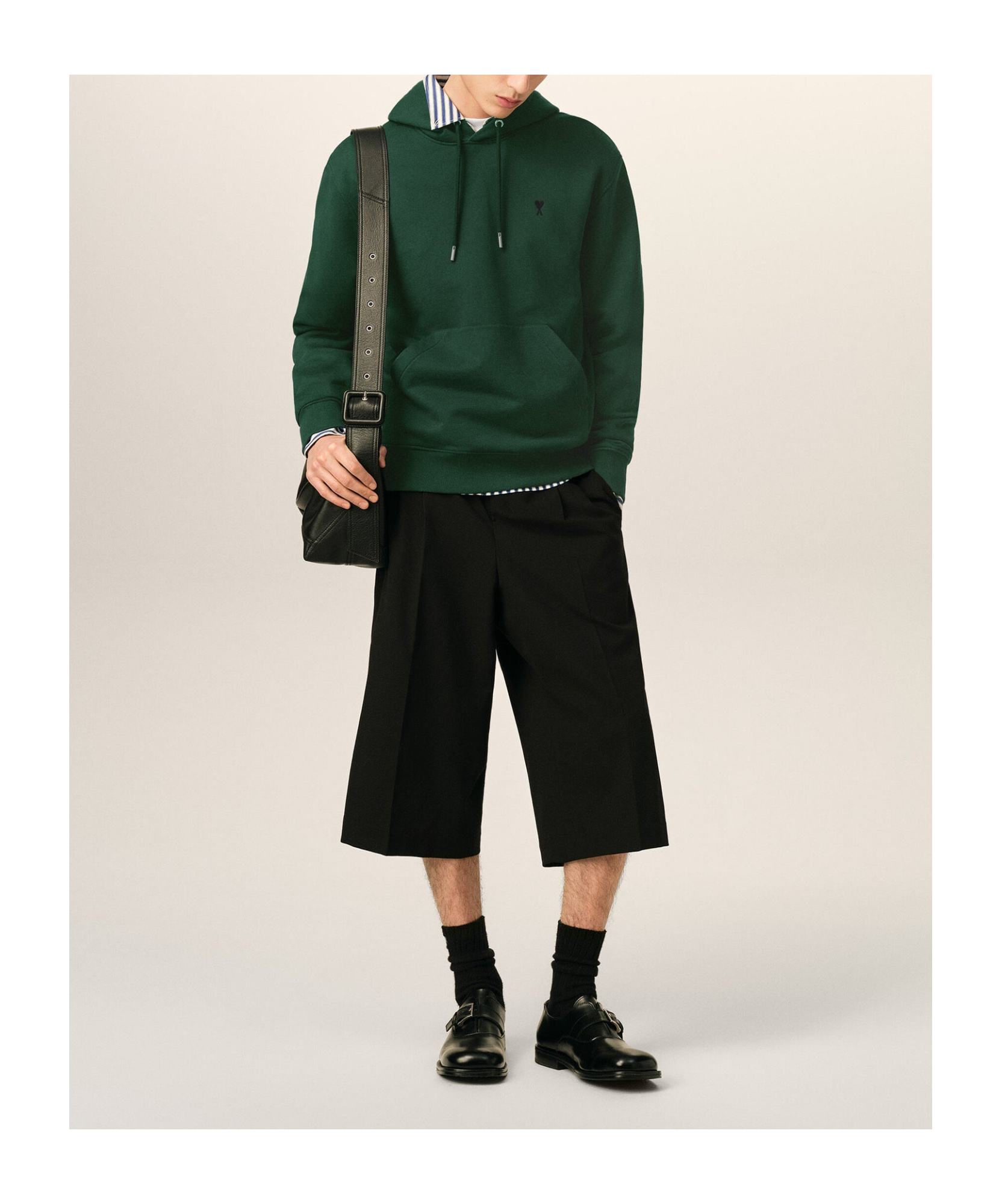 Ami Alexandre Mattiussi Deep Green Pullover Hoodie With Adjustable Drawstring In Green