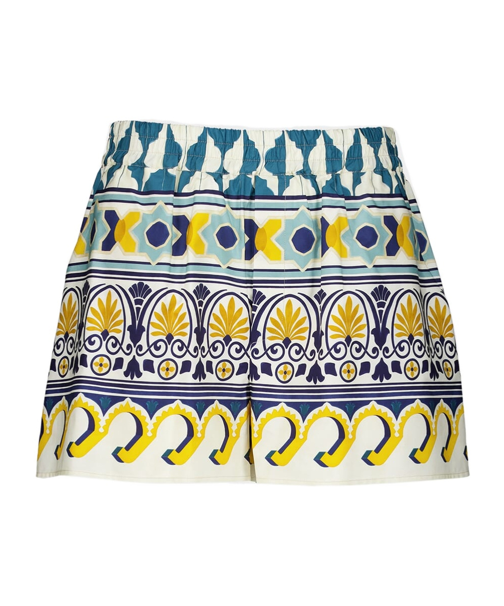 La Doublej Abstract-pattern Cotton Shorts In Multicolor
