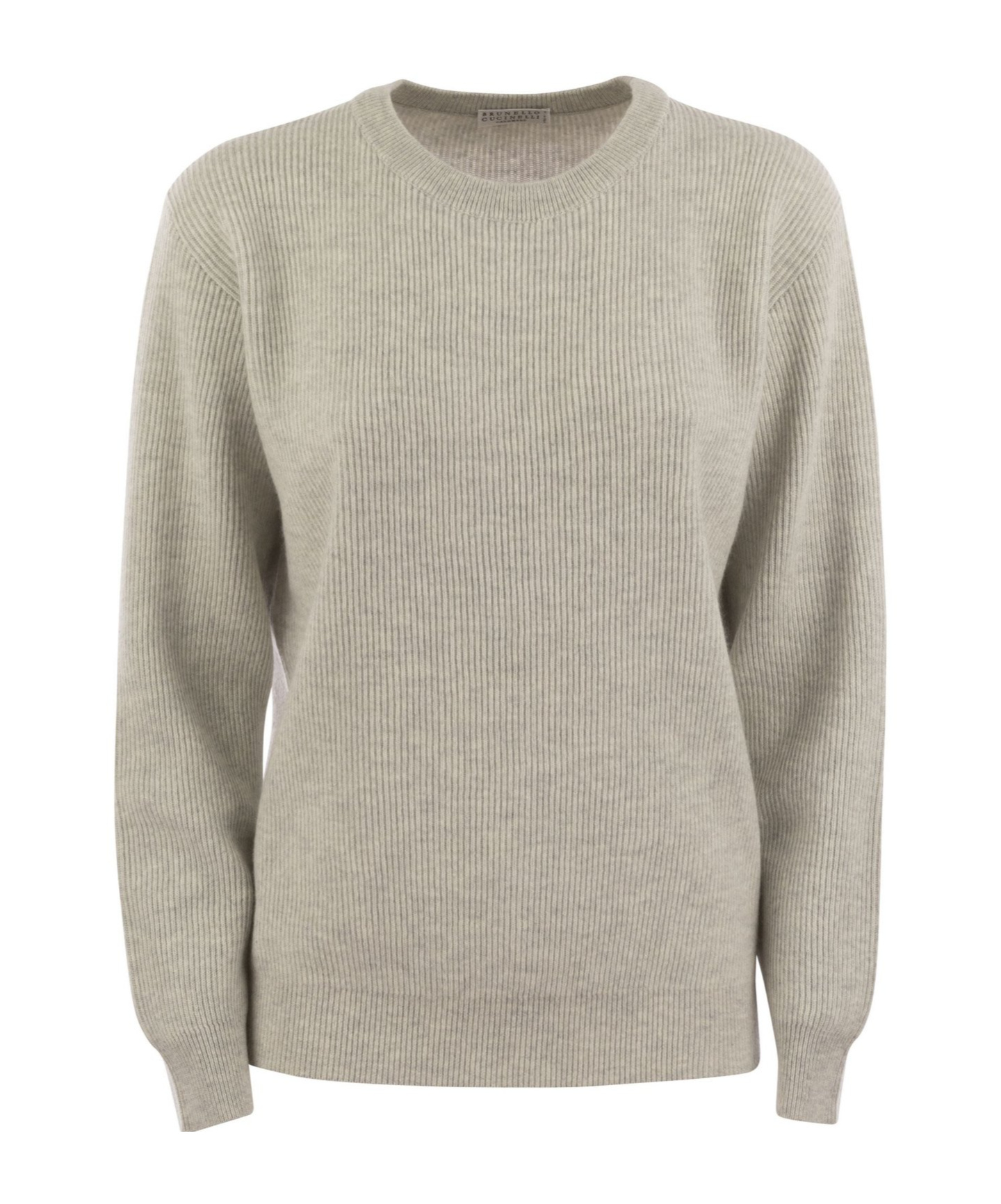 Brunello Cucinelli Women English Rib Cashmere Sweater With Monile In Nude