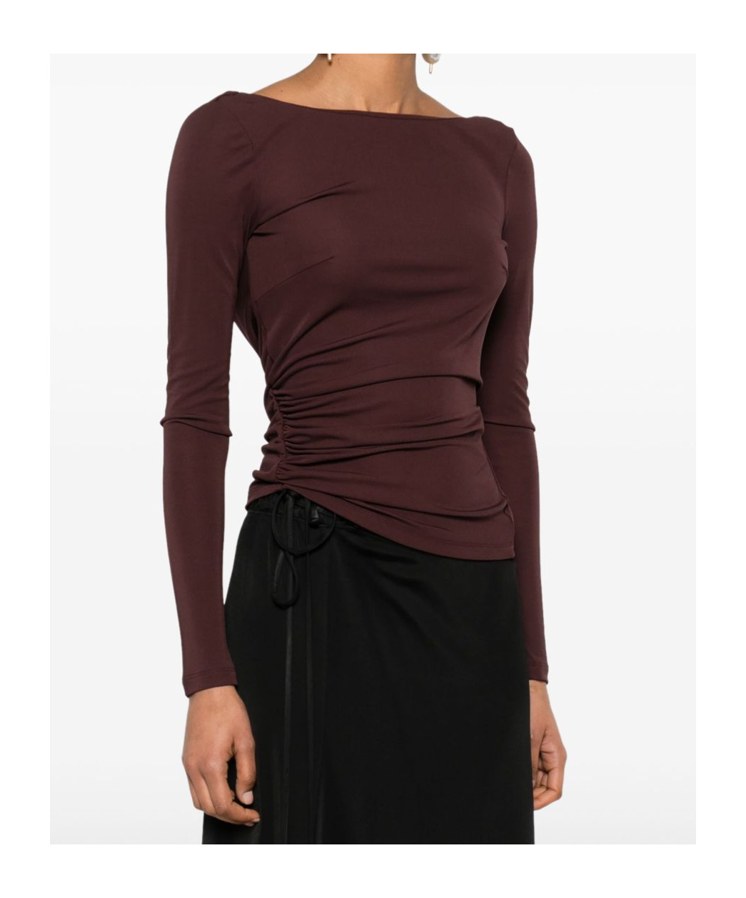 Elisabetta Franchi Brown T-shirt With Boat Neck Thin Straps In Brown