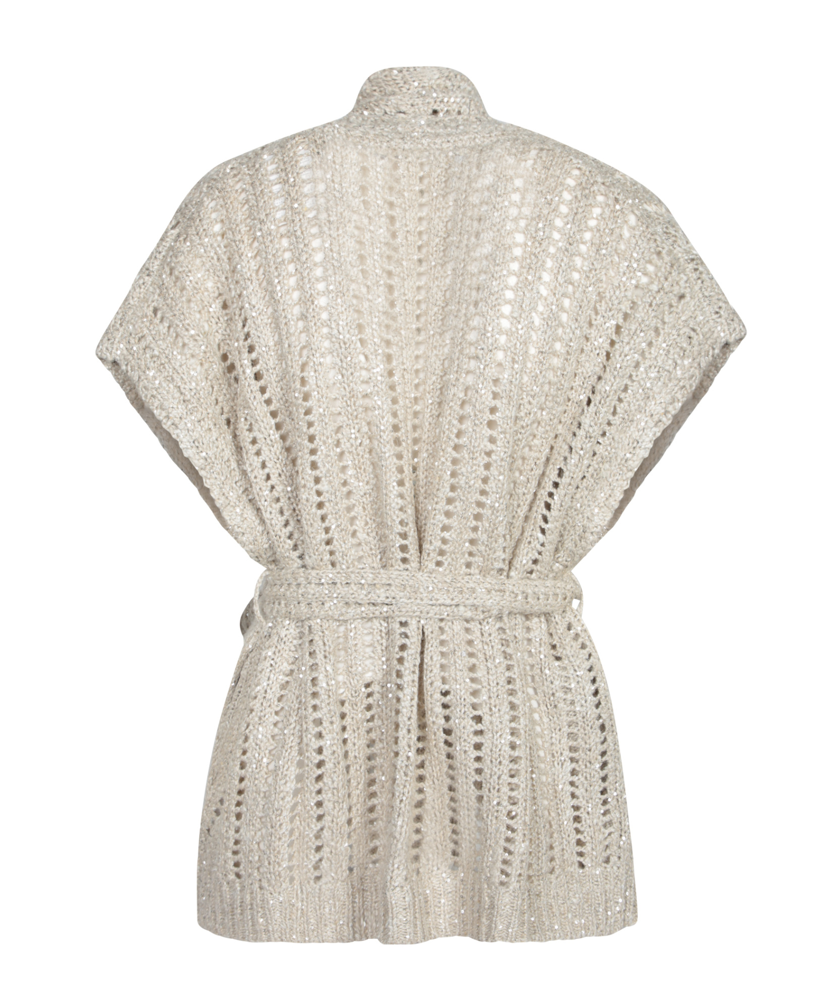 Brunello Cucinelli Crochet Belted Cardigan In Beige In Nude