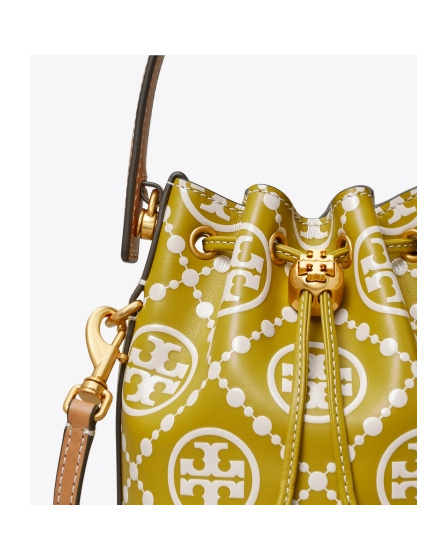 Tory Burch T Monogram Mini Embossed Bucket Bag In Brown