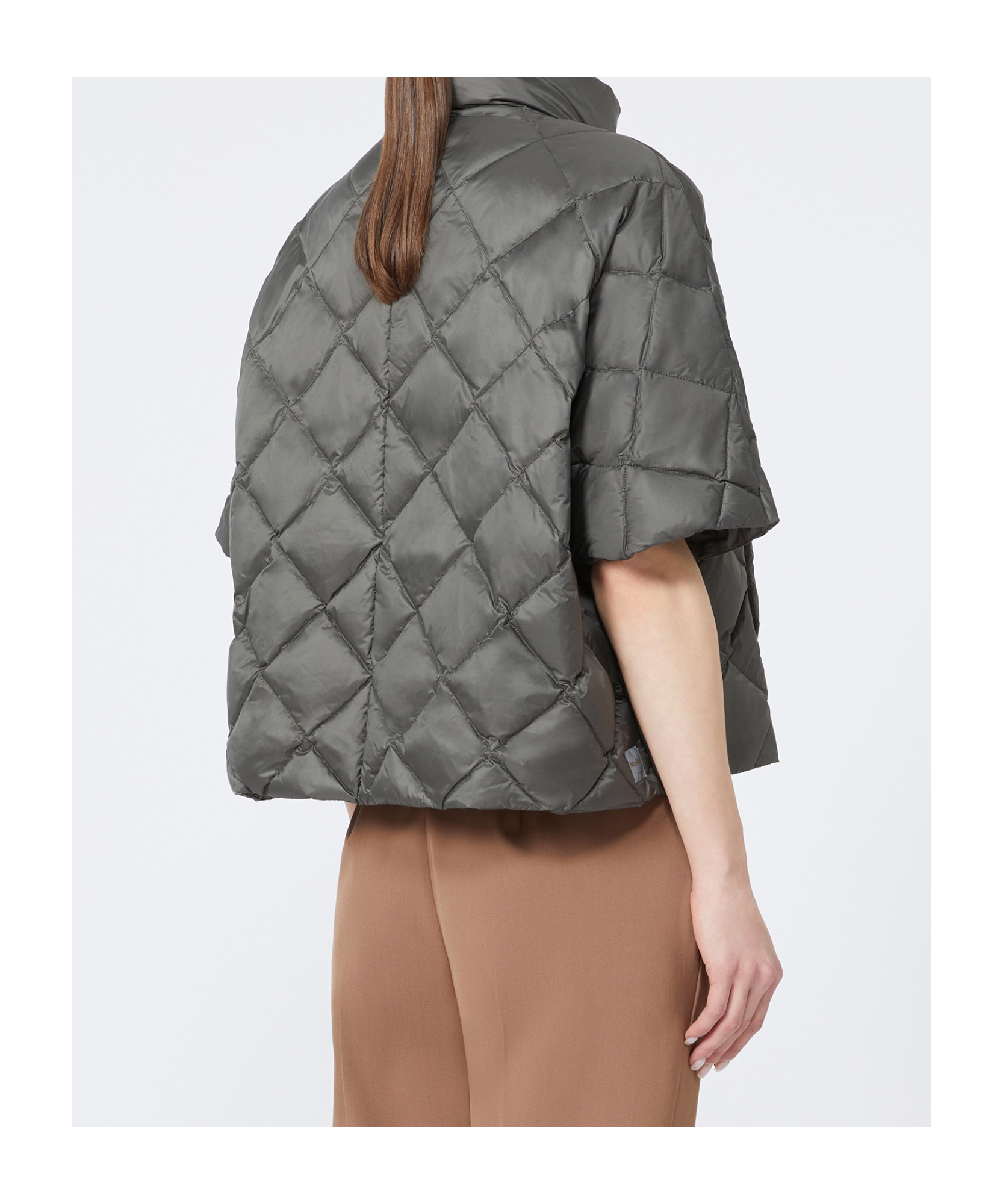 Max Mara Padded Cape In Water-repellent Fabric In Gray