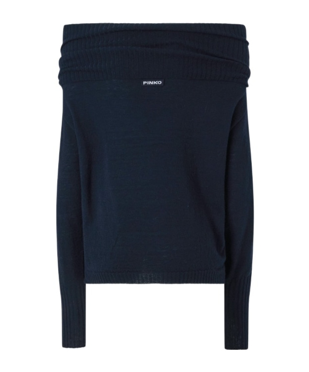 Pinko Long-sleeved Sweater With Open Shoulders In Blue