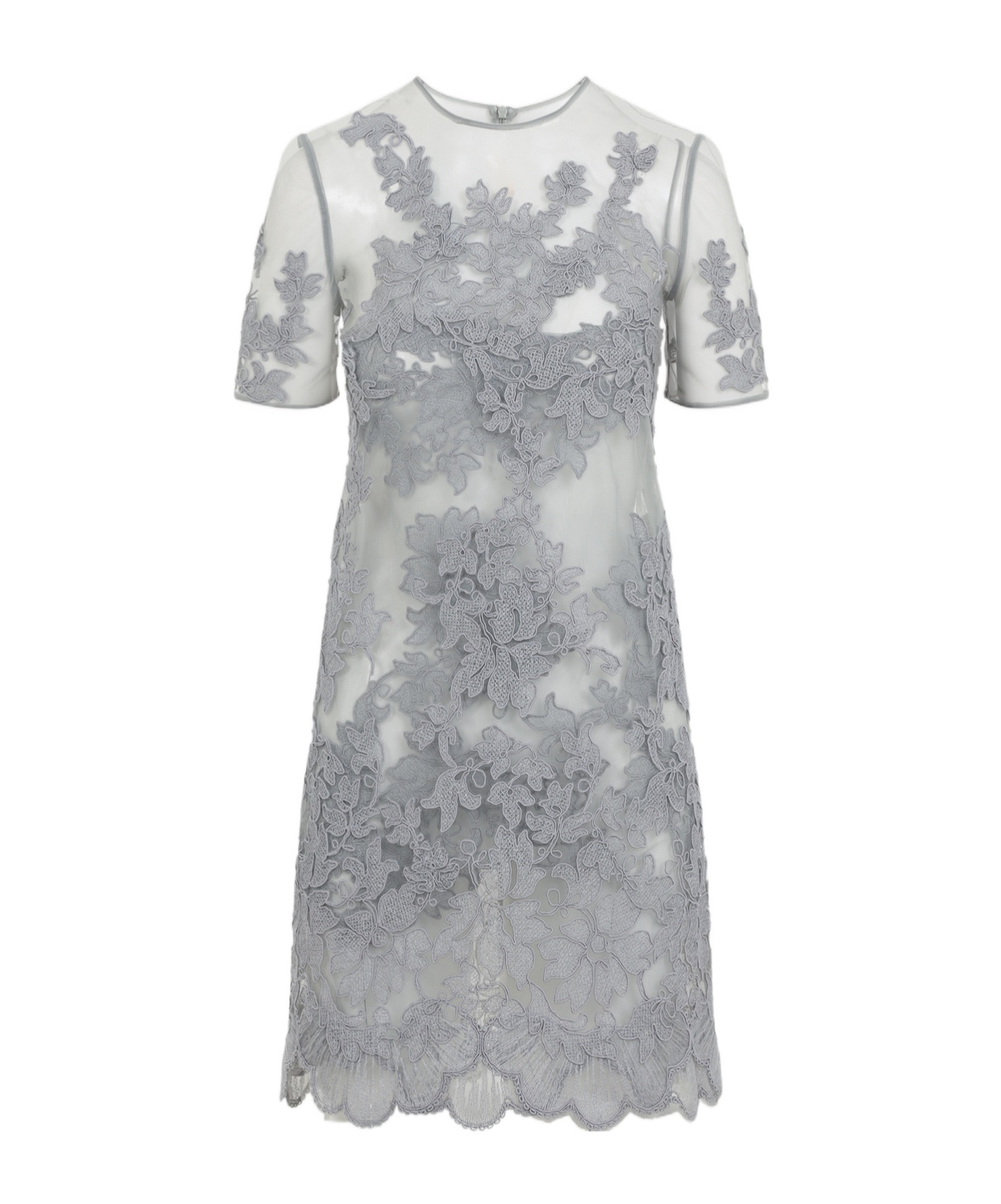 Ermanno Scervino Floral Lace Short Sleeve Mini Dress In Gray