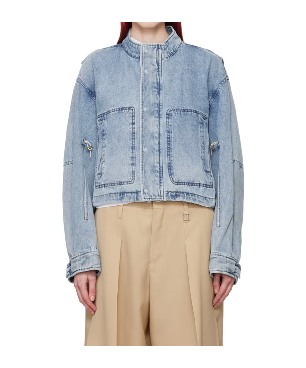 WOOYOUNGMI STAND COLLAR FADED DENIM JACKET
